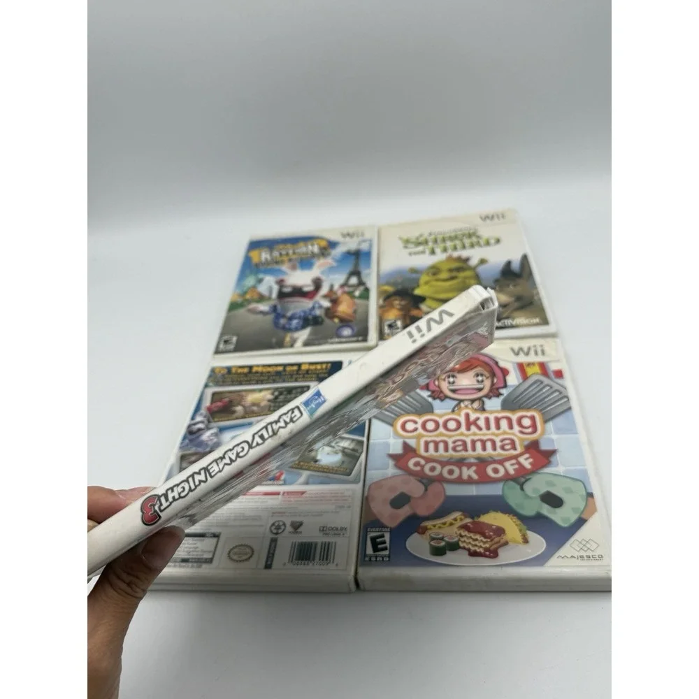 Nintendo Wii 5 Game Lot Family Game Night Cooking Mama Rabbids Shrek _ READ